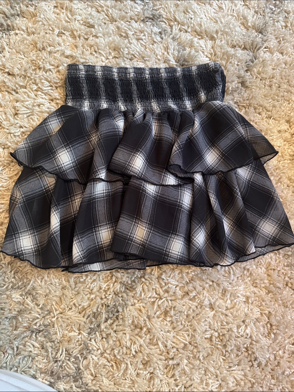 Flowers by Zoe Black & White Plaid Ruffle Mini Skirt